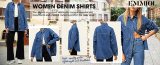 EMMIOL Women Oversized Denim Shirt Jacket Denim Shackets Long Sleeve Button Down Distressed Vintage Blue Jean Jacket Streetwear Summer Vibes Back to School Casual Basic SohoChic Womenswear
