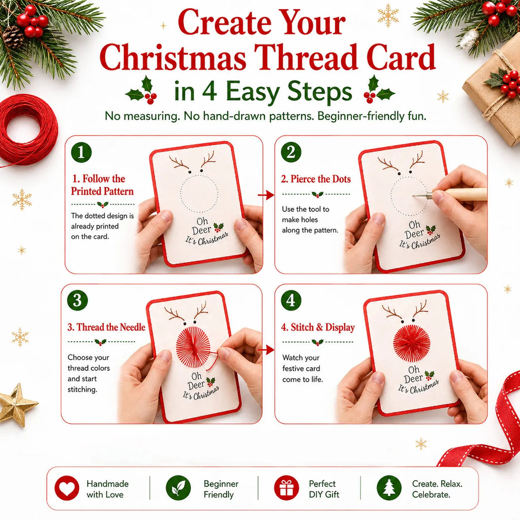 🎄 MerryStitch – Christmas Thread Card DIY Kit (6 pcs)