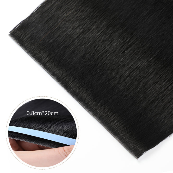Close-up of YILITE (#1) Jet Black Tape Weft Hair Extensions
