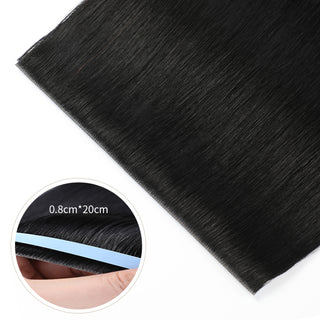 Close-up of YILITE (#1) Jet Black Tape Weft Hair Extensions