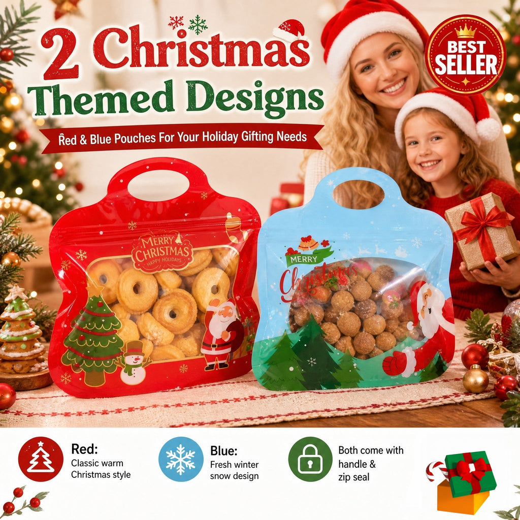 MerryZip – 💖🎁 Easy Fill, Easy Seal 🎄 Festive Self-Seal Treat Bags with Santa & Snowman Print, Resealable, Food-Safe & Perfect for Cookies, Chocolates & Little Gifts 🎅⛄