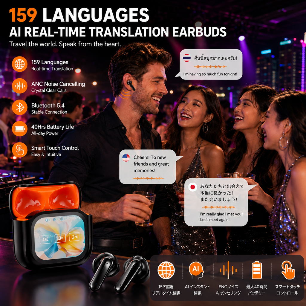 LinguaLink – Bluetooth Wireless Noise-Canceling Translation Earbuds
