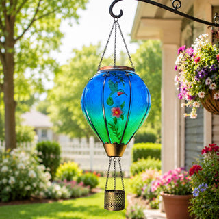 SkyGlow – Hand-Painted Hot Air Balloon Solar Lantern with Flame Effect