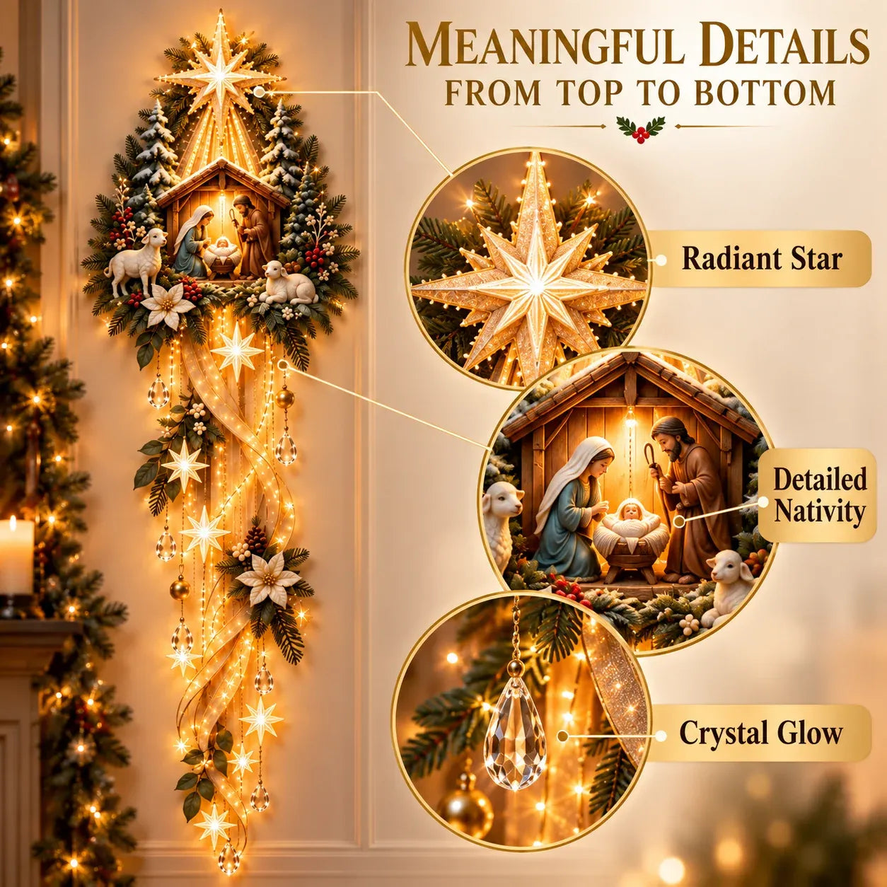 BethlehemGlow – ⏳ ✝️ Nativity Starfall Wall Light with Warm Golden Glow for Christmas Walls & Faith-Filled Homes ⭐