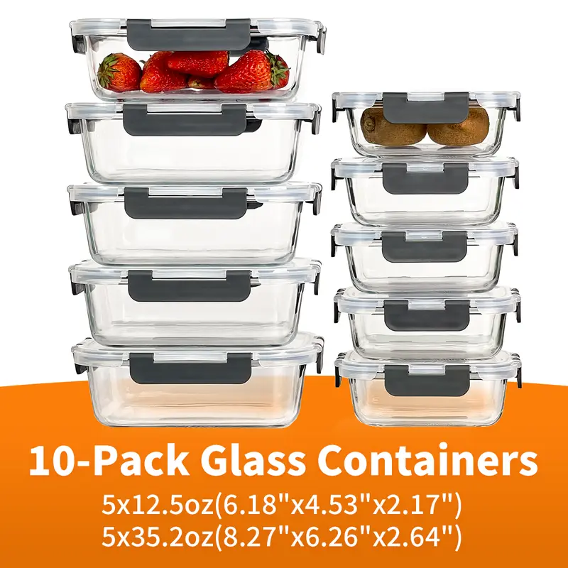 PrepVault – 20-Container Airtight Glass Food Storage System, 40-Piece Smart Meal Prep Set