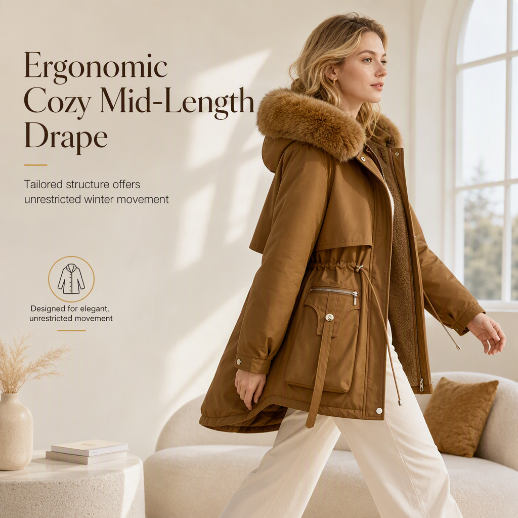 🧥 FrostHaven – Women's Fleece-Lined Winter Parka with Faux Fur Hood