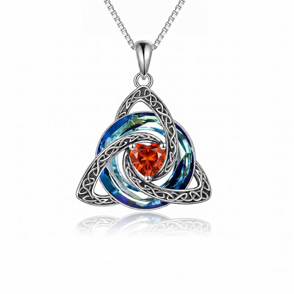 TrinityHeart – Celtic Birthstone Trinity Knot Necklace, a Symbol of Faith, Love & Forever