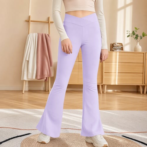 Kid Cross Waist Flare Yoga Pants – High Waist Tummy Control Bell Bottom Leggings