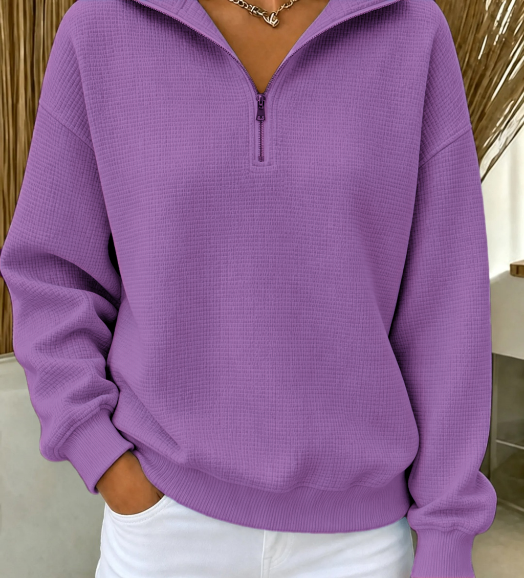 CozyWaffle – 🔥 Women's Waffle Knit Quarter-Zip Sweatshirt