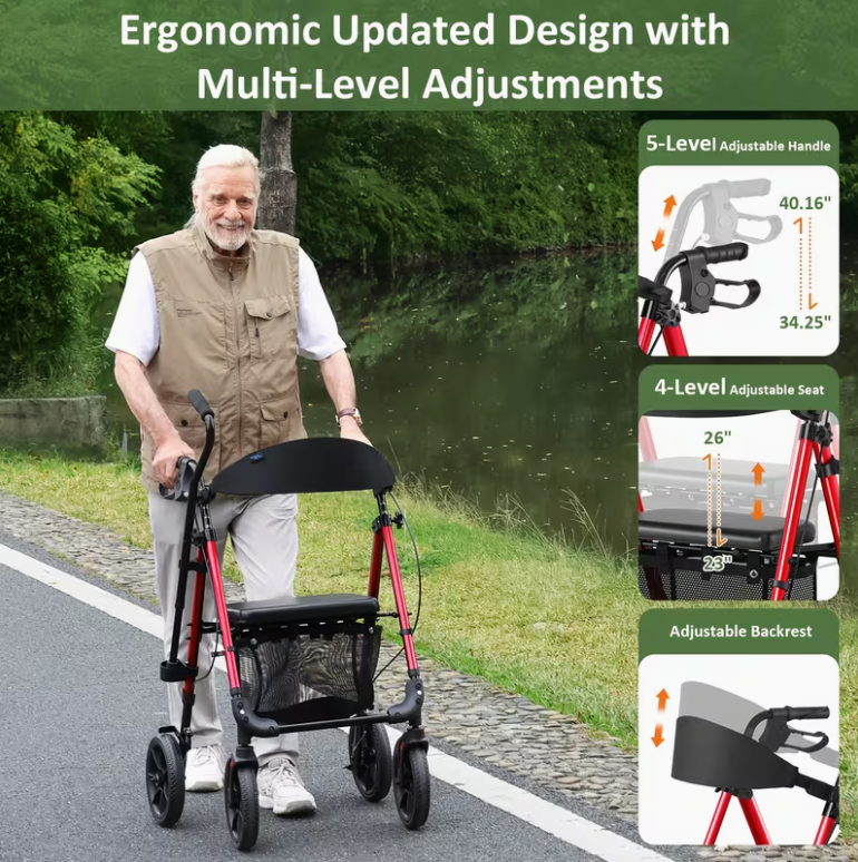 StrideEase – Foldable Rollator Walker with Seat, Lightweight for Seniors 🔥🔥🔥🔥