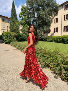 ElaraShimmer – Sleeveless Sequin Fringe Maxi Dress