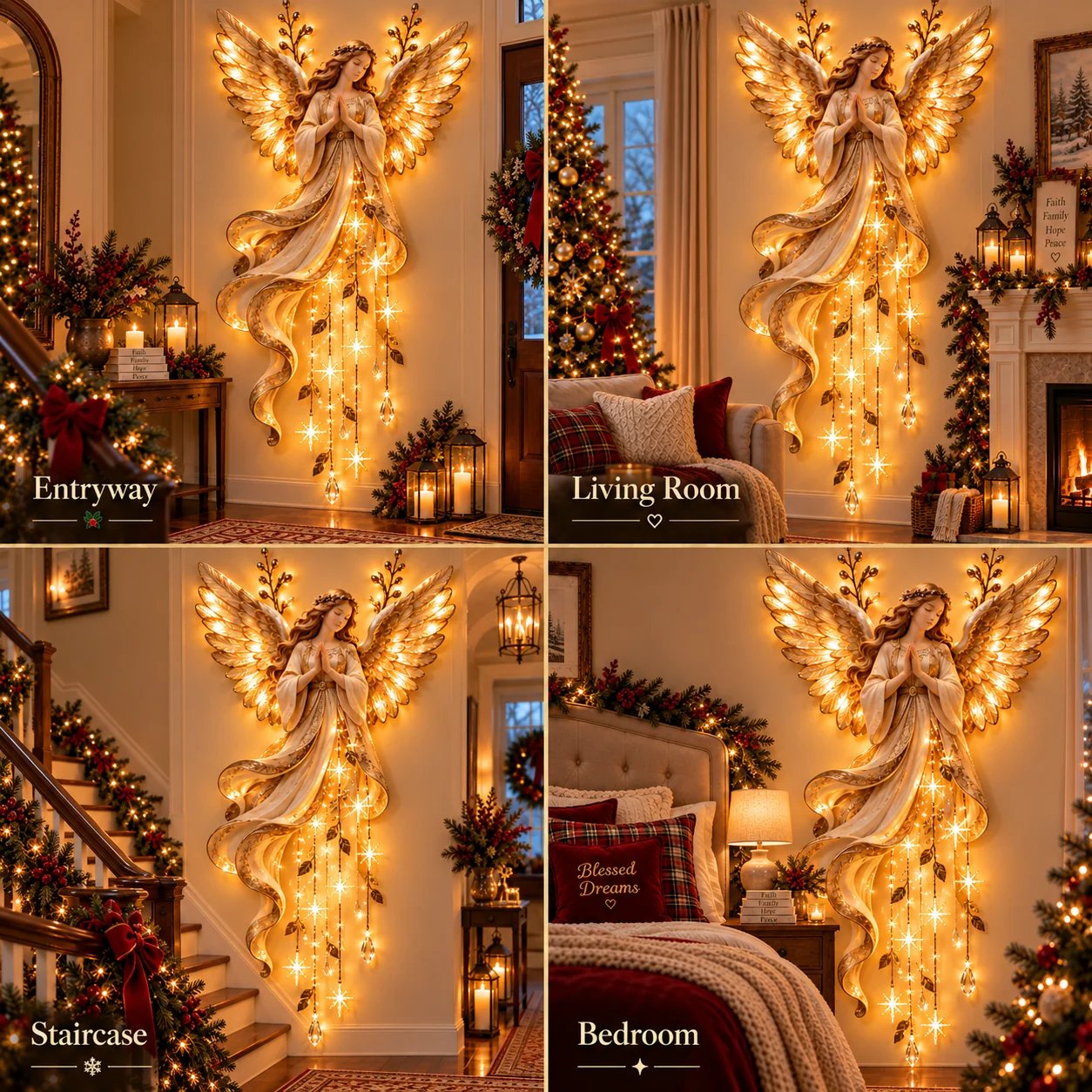 HaloCascade – ✨✨Guardian Angel Starfall Lighted Faith & Blessing Christmas Wall Decor✨