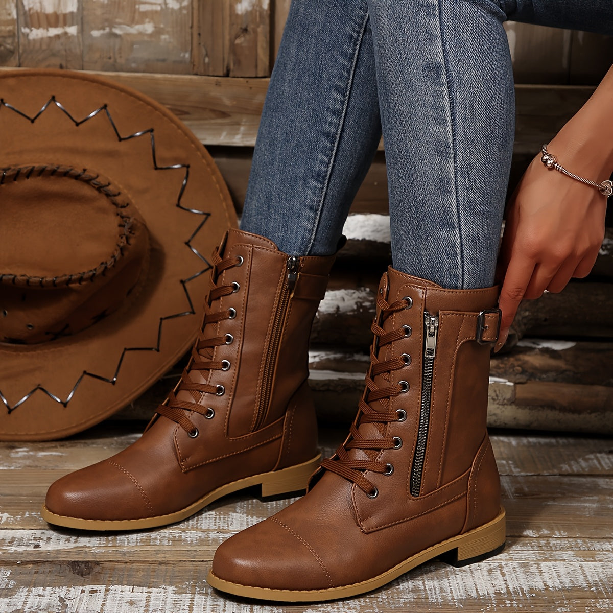 ZipRider – 🔥 Women's Zipper Leather Riding Boots with Wide Fit & Cushioned Sole
