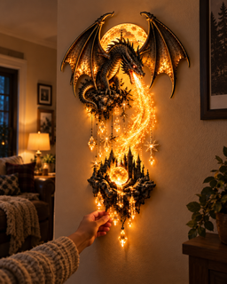 DragonGlow – 🔥 🐉 Dragonfire Moonlight Wall Lamp, Enchanted Fantasy Castle Décor 🌙