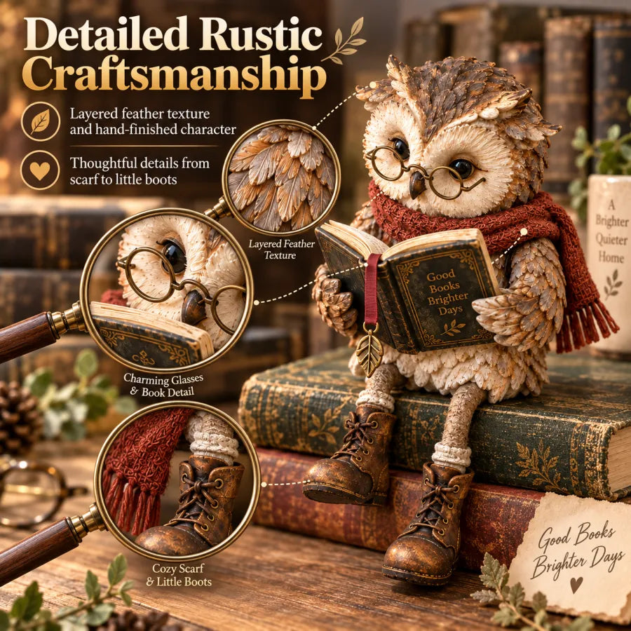 🦉 BookOwl – Reading Owl Figurine with Glasses, Book & Boots