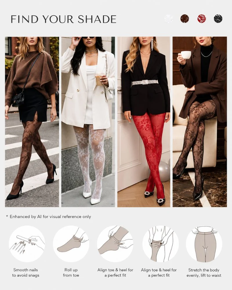 LaceSculpt – High-Waisted Floral Lace Shaping Tights