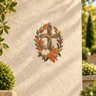 ✝️🍂 Autumn Cross & Pumpkin Harvest Metal Wall Decor