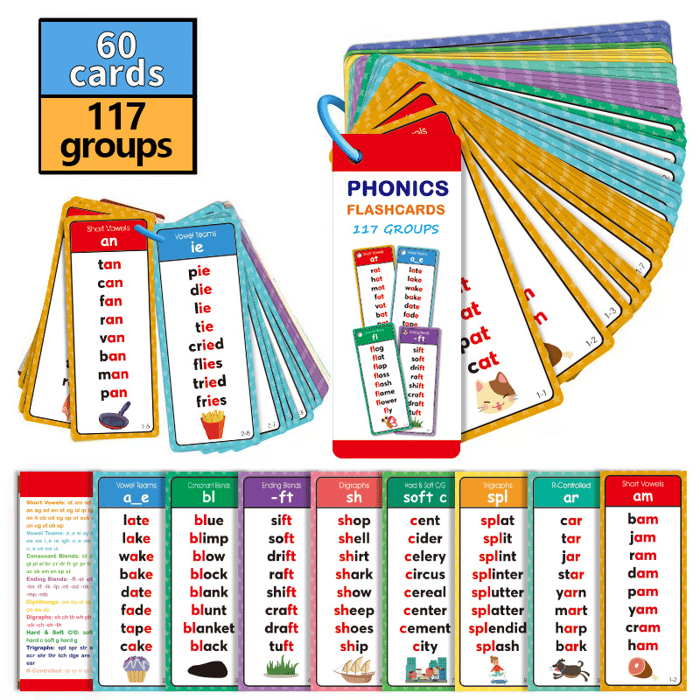 RhymeRings – 🎁🔥 Phonics Word Cards with 117 Sound Groups & 900+ Rhyming Words for Preschool English