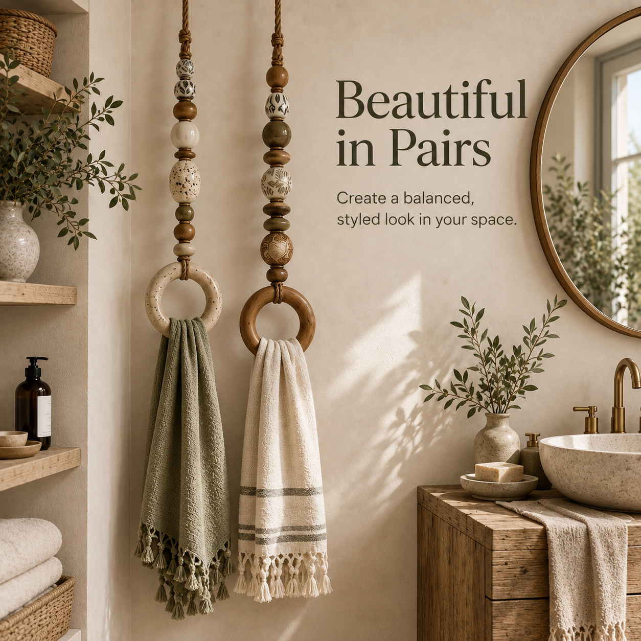 BeadNook – Boho Beaded Rope Towel Hanger for Bathroom & Kitchen