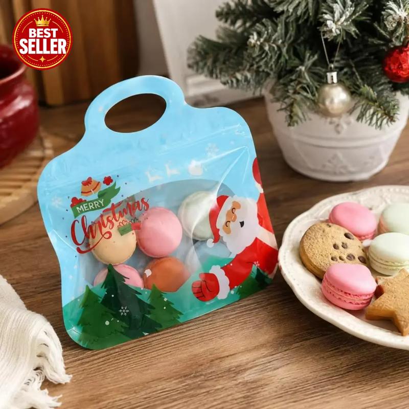 MerryZip – 💖🎁 Easy Fill, Easy Seal 🎄 Festive Self-Seal Treat Bags with Santa & Snowman Print, Resealable, Food-Safe & Perfect for Cookies, Chocolates & Little Gifts 🎅⛄