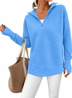 RibLoom – Women's Ribbed Half-Zip Tunic Sweater, Relaxed Fit Long Sleeve Pullover