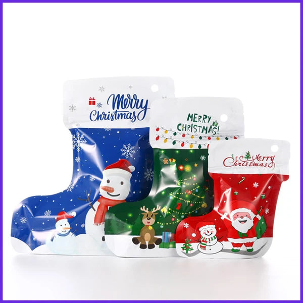 MerryZip – 💖🎁 Easy Fill, Easy Seal 🎄 Festive Self-Seal Treat Bags with Santa & Snowman Print, Resealable, Food-Safe & Perfect for Cookies, Chocolates & Little Gifts 🎅⛄