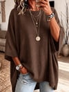 ✨Oversized Round Neck Knit Poncho Sweater, Solid Color Side Slit Loose Pullover for Women