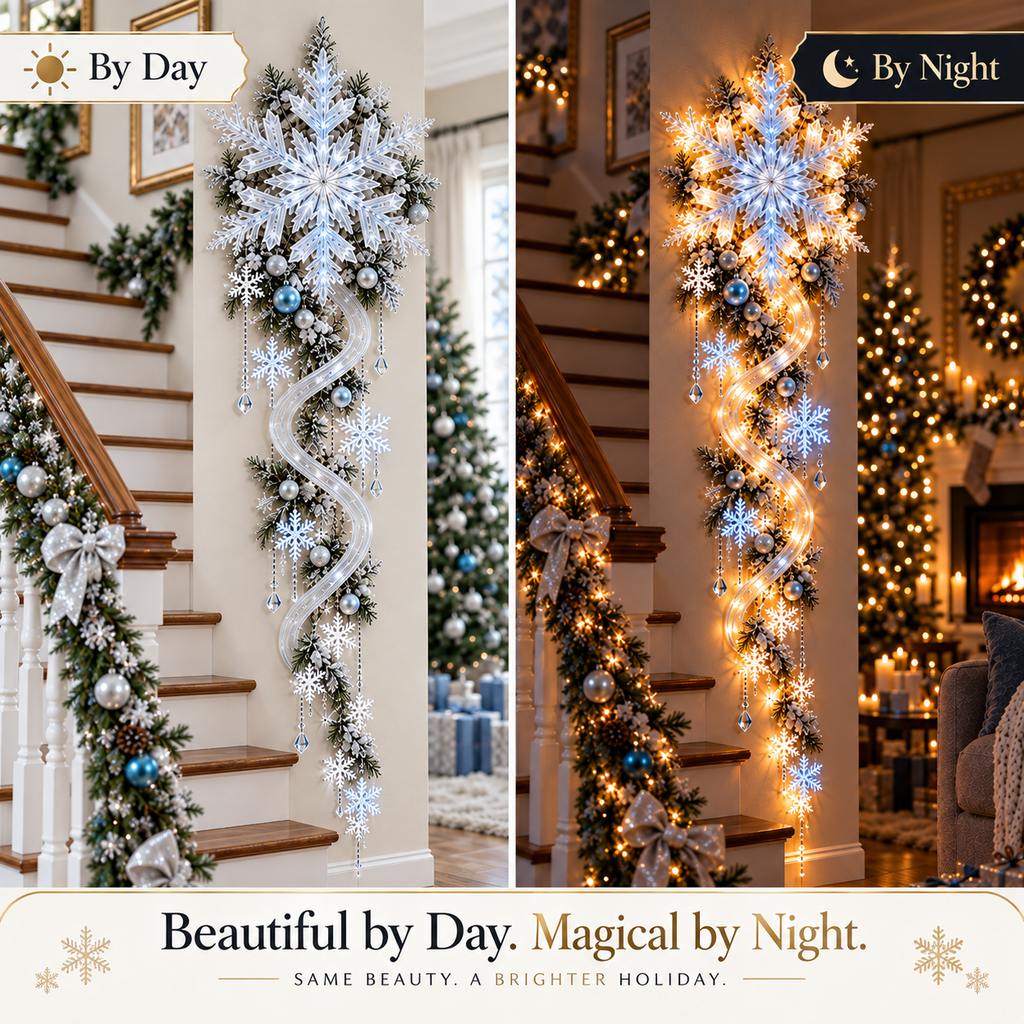 FrostCascade – 🔥🔥❄️ Giant Snowflake Blizzard Trail Christmas Wall Light