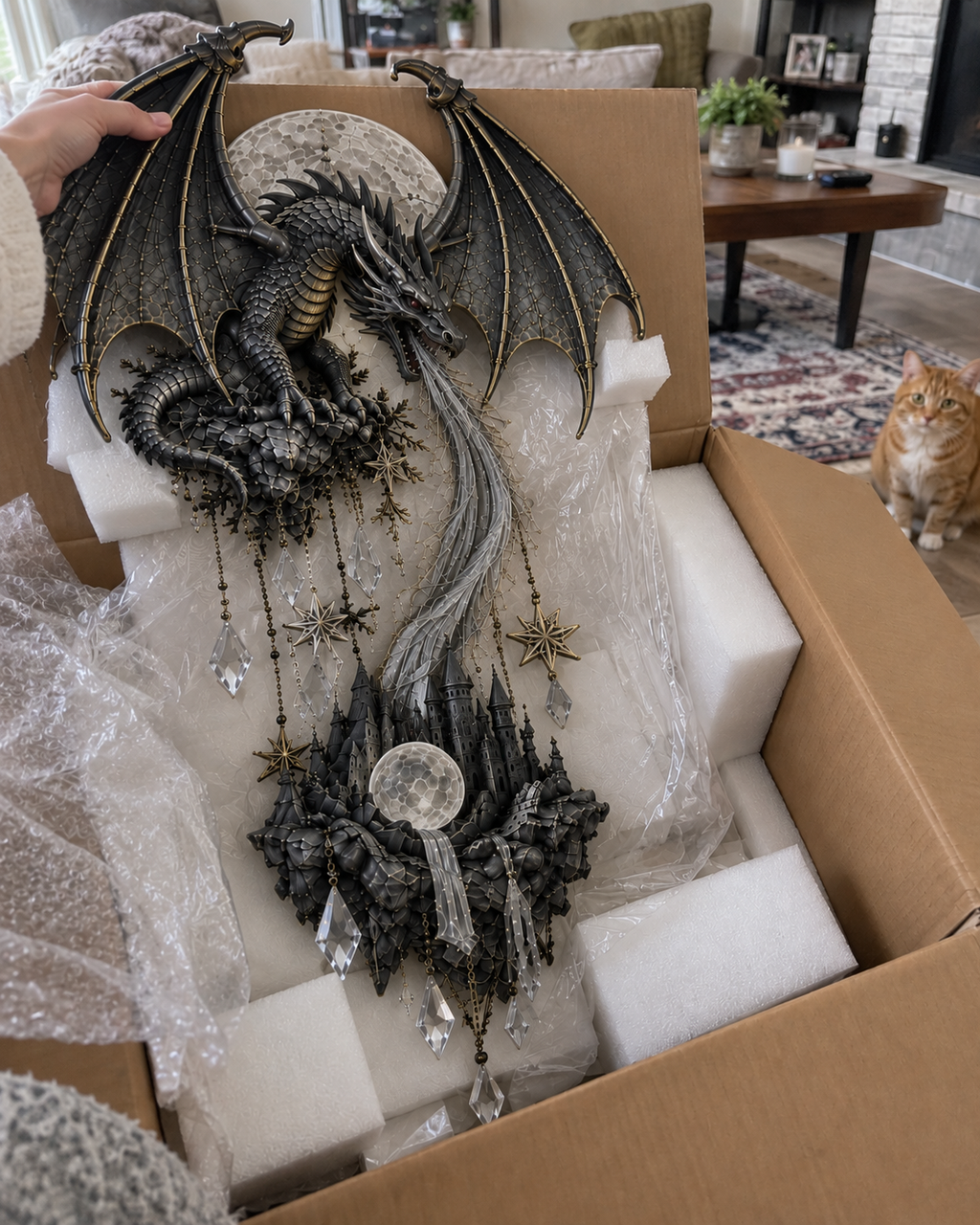 DragonGlow – 🔥 🐉 Dragonfire Moonlight Wall Lamp, Enchanted Fantasy Castle Décor 🌙