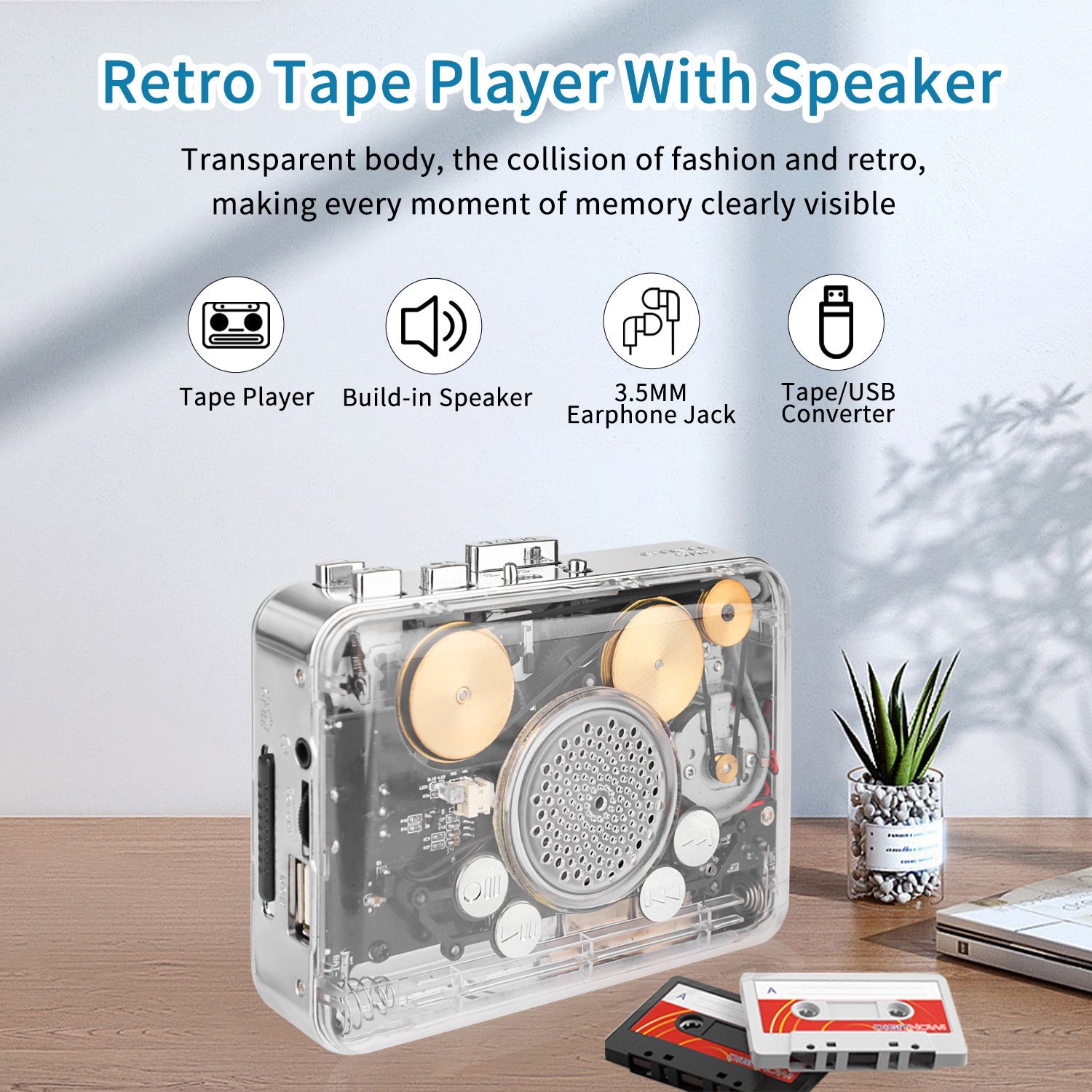 📼 ClearTape – Retro Portable Cassette Player with Auto Reverse Playback, Stereo Sound & Tape-to-MP3 Conversion🎵