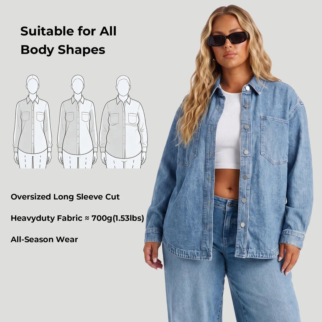 DenimDrift – Women's Oversized Denim Shirt Jacket for Casual Streetwear
