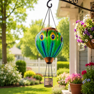 SkyGlow – Hand-Painted Hot Air Balloon Solar Lantern with Flame Effect
