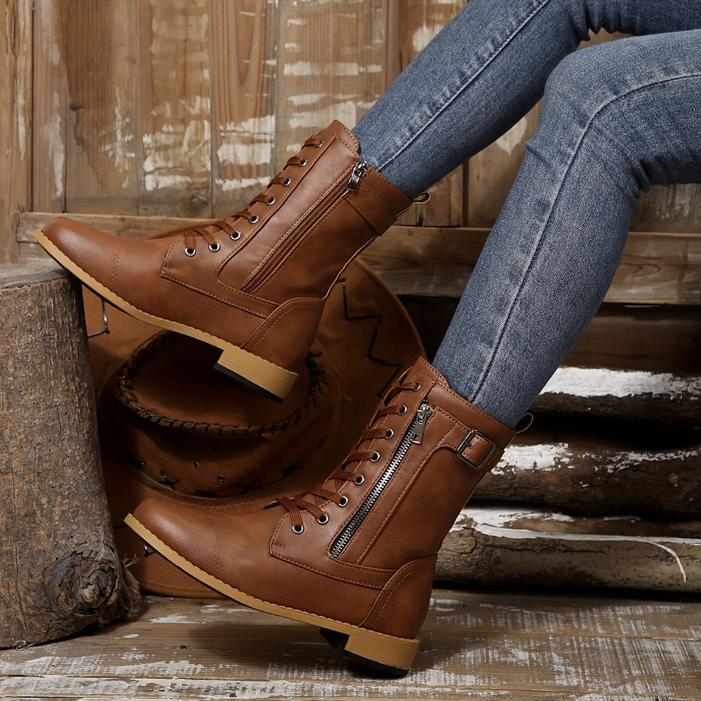 🔥Last Day Promotion 50% OFF - Women's Elegant Zipper Mid-Calf Leather Boots