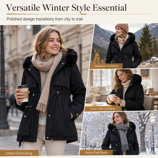 🧥 FrostHaven – Women's Fleece-Lined Winter Parka with Faux Fur Hood