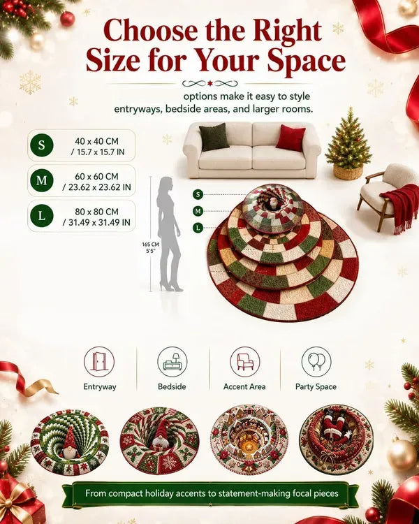 🎄 GnomeVortex – Christmas Gnome Optical Illusion Round Rug, Fun Festive Home Decor Must-Have ⭐🏠🎁