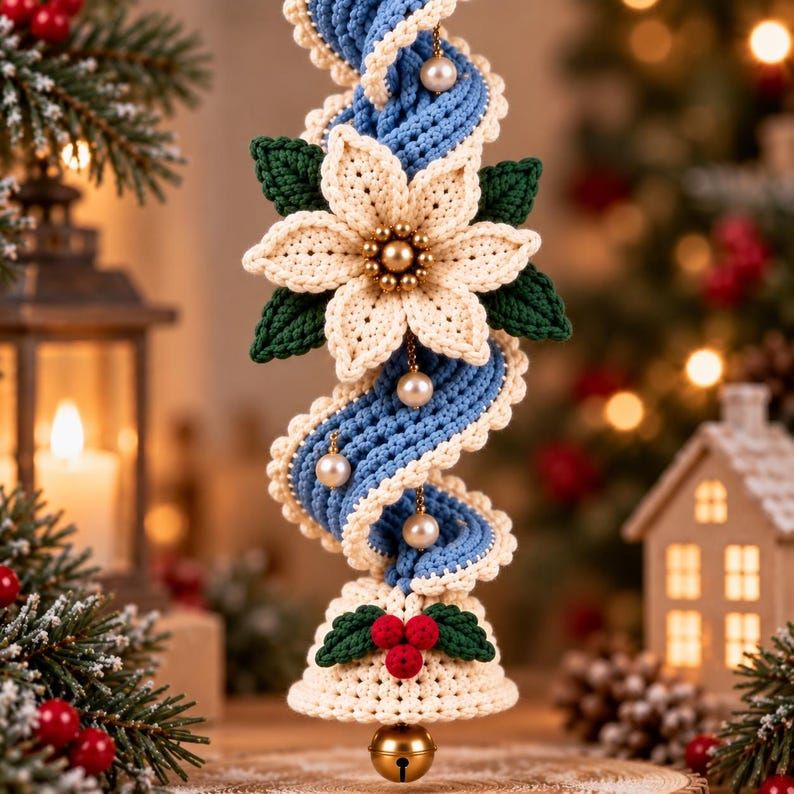 PoinsettiaTwirl – ✨✨ Handmade Spiral Poinsettia Christmas Bell Decoration for Door & Tree