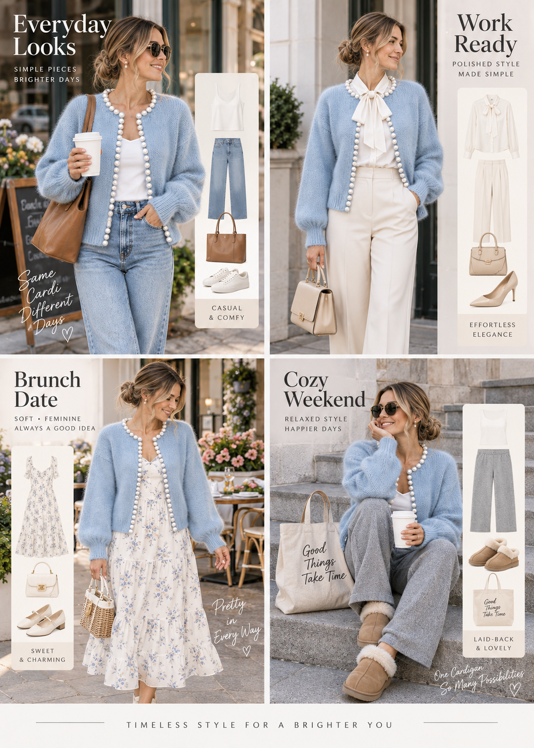 PearlMist – Pearl-Trim Open-Front Knit Cardigan