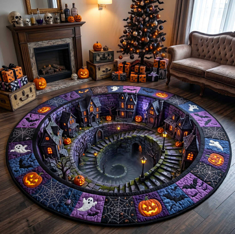 HauntedSpiral – 🔥🔥 3D Haunted Staircase Round Rug, Spooky Halloween Optical Illusion 👻