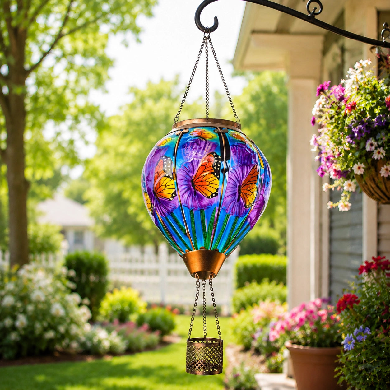 SkyGlow – Hand-Painted Hot Air Balloon Solar Lantern with Flame Effect