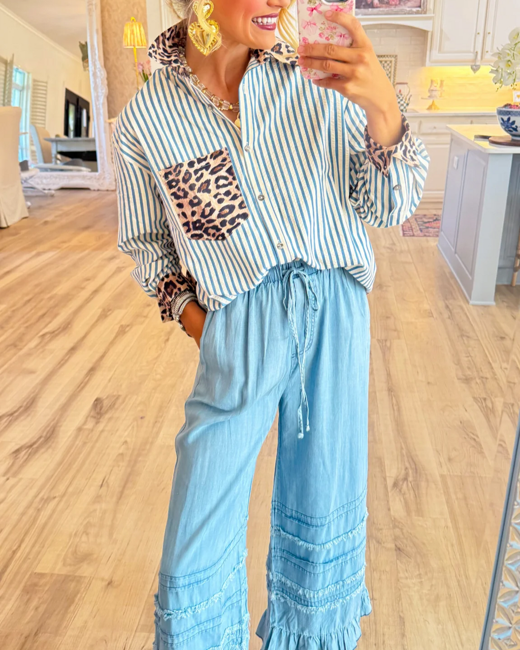 LeopardLine – Striped Leopard-Print Long-Sleeve Top