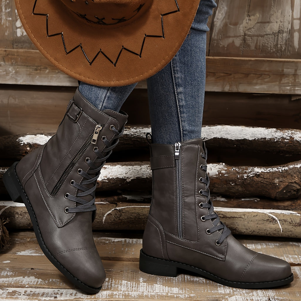 🔥Last Day Promotion 50% OFF - Women's Elegant Zipper Mid-Calf Leather Boots