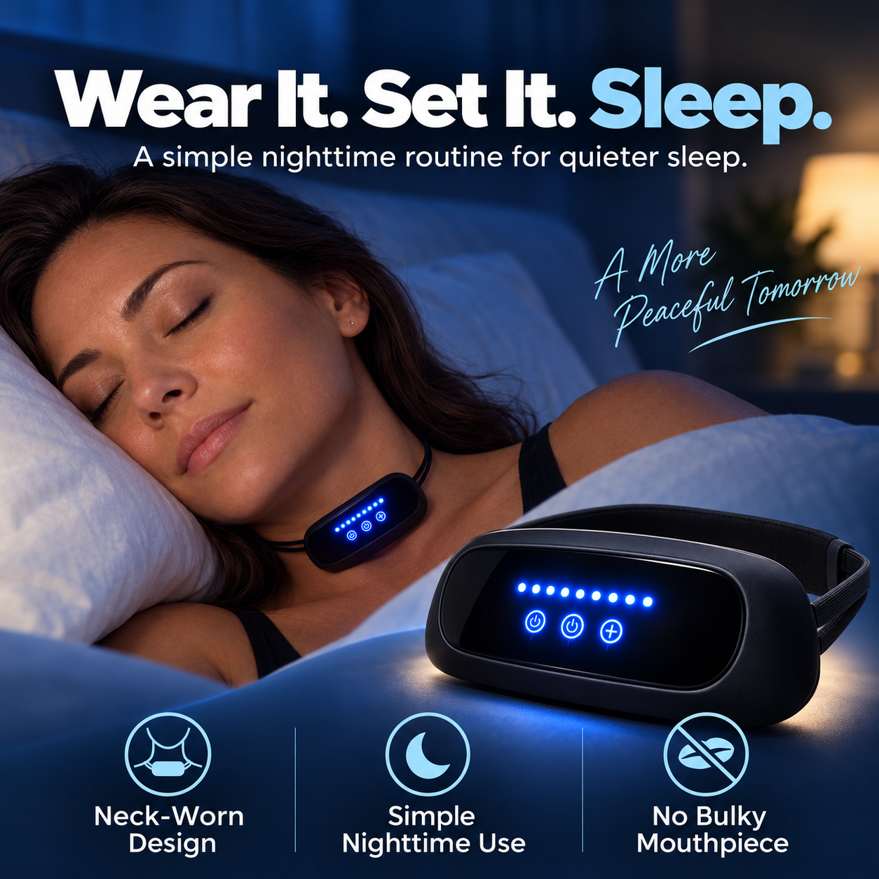 🌙 SnoreHush – Wearable Anti-Snoring Neck Device for Better Sleep for Both of You