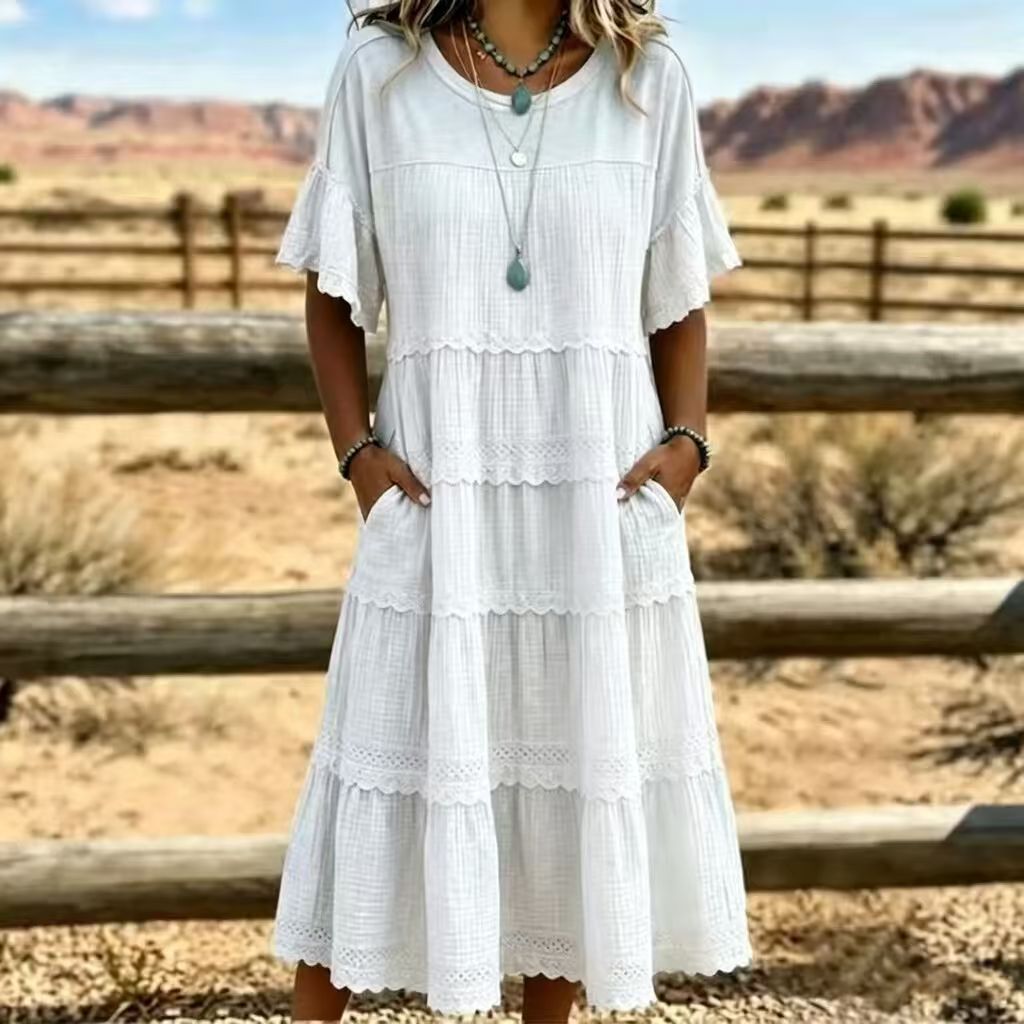 BreezeLace – 🏆💥 Cool & Breathable Fabric 🍃 Women's Vintage Patchwork Lace Dress ⚡