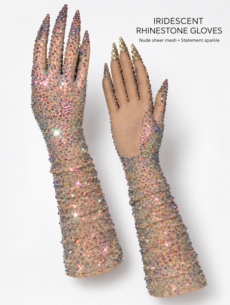PrismGlow – Rhinestone Opera Gloves with Jeweled Claw Tips