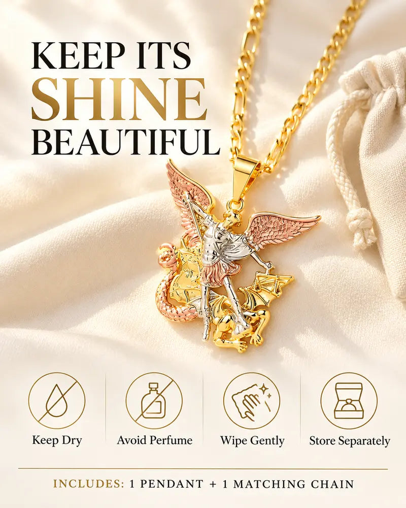 SeraphShield – 💥 Tri-Tone Guardian Angel Pendant Necklace
