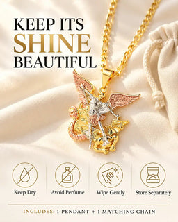 SeraphShield – 💥 Tri-Tone Guardian Angel Pendant Necklace