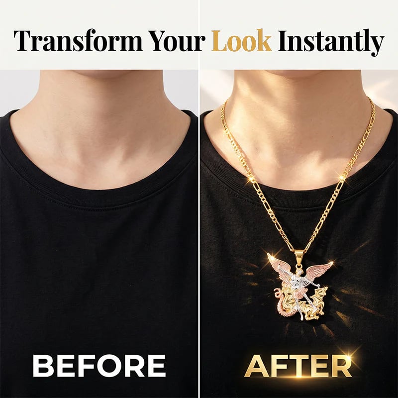 SeraphShield – 💥 Tri-Tone Guardian Angel Pendant Necklace