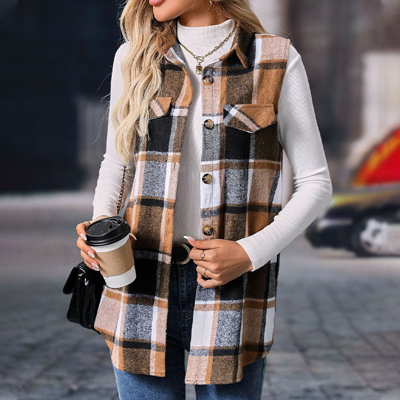 ☁️🍂 PlaidHaven – Women's Button-Down Plaid Vest