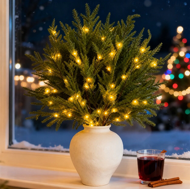 GlowPine – Pre-Lit Christmas Evergreen Pine Picks, Set of 5
