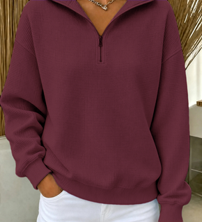 CozyWaffle – 🔥 Women's Waffle Knit Quarter-Zip Sweatshirt